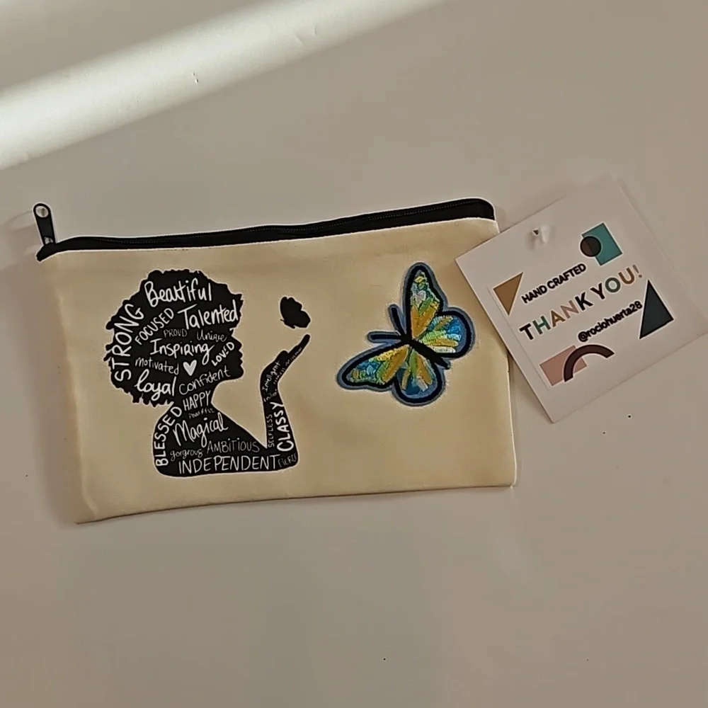 Hand Crafted makeup bag Canvas Pencil case Iron applique Handmade Travel purse